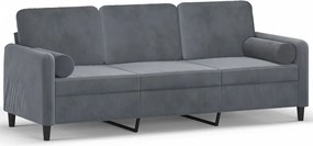 vidaXL Canapea cu 3 locuri cu pernuțe, gri închis, 180 cm, catifea