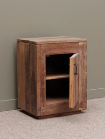 Noptieră din lemn reciclat și metal, 1 ușă, aspect rustic, Rochehaut