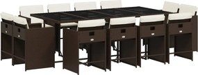 vidaXL Set mobilier de grădină, 13 piese, maro, cu perne, poliratan