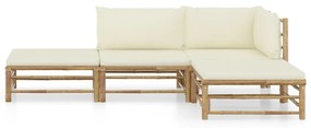 3058189 vidaXL Set mobilier de grădină, cu perne alb crem, 4 piese, bambus