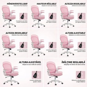Vinsetto Scaun de Birou Ergonomic, Reglabil, cu Spătar din Plasă și Scaun Captusit, 65.5x61.5x88-97.5 cm, Roz | Aosom Romania
