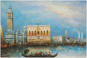 Tablou - Gondola care trece prin Veneția, pictură în ulei (90x60 cm)