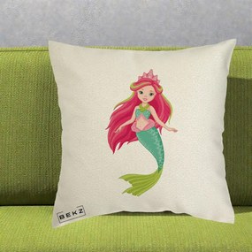 Perna Decorativa Sirena Roz cu Coroana, 40x40 cm, Ecru, Husa Detasabila, Perna Inclusa, BEKZ®