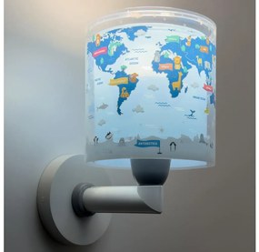 Dalber 40679 - Lampă de perete pentru copii WORLD, 1xE27/15W/230V, albastră