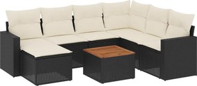 vidaXL Set mobilier de grădină cu perne, 8 piese, negru, poliratan