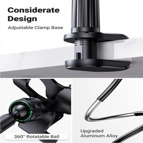 Suport de telefon brat flexibil de 90cm, fixare cu clips,negru UGREEN