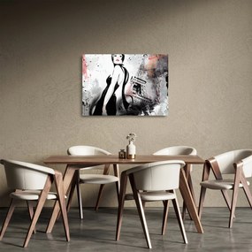 Tablou pe sticlă - Doamna și Turnul Eiffel (70x50 cm)