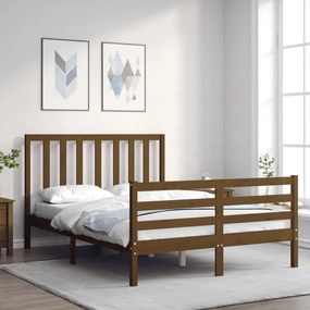 3193794 vidaXL Cadru de pat cu tăblie, maro miere, 140x200 cm, lemn masiv