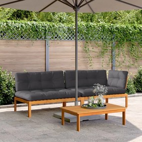 vidaXL Set canapele grădină cu perne din paleți, 3 piese, lemn acacia