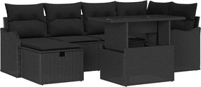 vidaXL Set de canapele pentru grădină cu pernă 7 pcs Negru Rattan poli