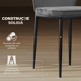 HOMCOM Set de 2 Scaune din Catifea cu Picioare Metalice, Spătar Curbat și Șezut Căptușit, 45x57x86 cm, Gri | Aosom Romania