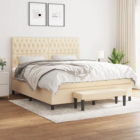 vidaXL Pat continental cu saltea, crem, 180x200 cm, textil