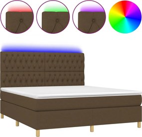 vidaXL Pat cu arcuri, saltea și LED, maro închis, 180x200 cm, textil