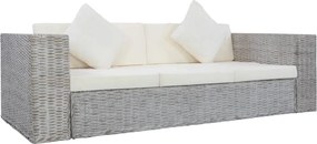 vidaXL Canapea de 3 locuri cu perne, gri, ratan natural