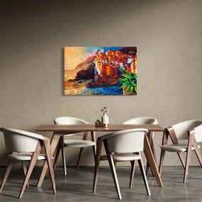 Tablou - Satul de coastă Cinque Terre, Riviera italiană, impresionismul modern (90x60 cm)