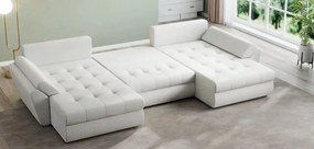 Colțar extensibil dumonde cu ladă de depozitare si sezut confortabil din spuma high-density, Loana U Euphoria Ivory 355x185 cm