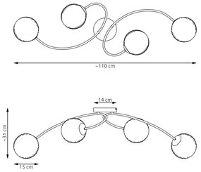 Lustră aplicată VIBRA 4xE14/10W/230V negru/gri