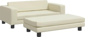 vidaXL Canapea copii cu taburet crem 100x50x30cm piele ecologică