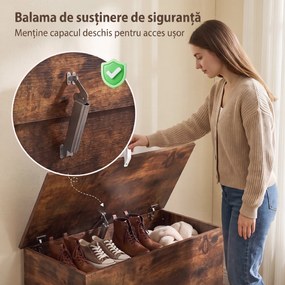 HOMCOM Ladă de Depozitare, Bancă pentru Pantofi cu Capac de Siguranță, pentru Capătul Patului, Maro Rustic | Aosom Romania