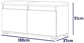 BAA505 - Banca 100x37x51 cm, Pantofar pentru Hol, pantofi, depozitare - Alb cu tapiterie Gri/Albastru/Verde