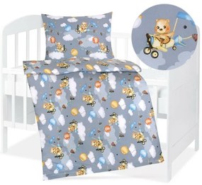 Lenjerie de pat pentru pătuț Bellatex Cotton AgataBear gri, 90 x 135 cm, 45 x 60 cm