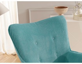 Fotoliu cu taburet turcoaz cu tapițerie din catifea reiată Niko – Ropez