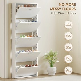 HOMCOM Dulap pentru Pantofi Subțire cu 5 Uși 65x17x180,5 cm în Lemn Alb | Aosom Romania
