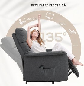 HOMCOM Fotoliu cu Ridicare și Masaj, Fotoliu Reclinabil cu 8 Puncte de Masaj, Încălzire și Suport pentru Picioare, 62.5x93x97 cm, Gri | Aosom Romania