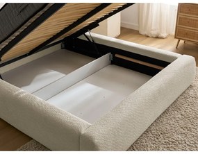 Pat matrimonial bej tapițat cu spațiu de depozitare cu somieră 180x200 cm Orlane – Bobochic Paris