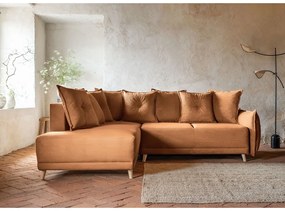 Colțar cărămiziu extensibil cu tapițerie din catifea reiată (colț stânga) Lazy Lukka – Miuform