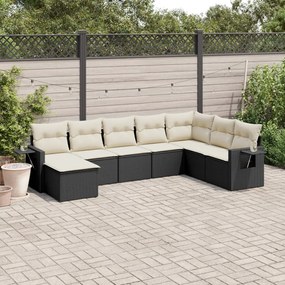 3220555 vidaXL Set mobilier de grădină cu perne, 8 piese, negru, poliratan
