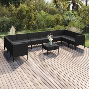3094633 vidaXL Set mobilier de grădină cu perne, 11 piese, negru, poliratan