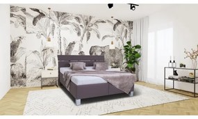 Pat tapițat ALIS 160x200 cm cu saltea și spațiu de depozitare, maro