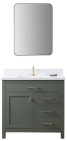 SET MOBILIER BAIE, DULAP LEMN 3 SERTARE CU LAVOAR, BLAT PIATRA + OGLINDA, DELPHI, 74.2X54.8X84 CM, VERDE