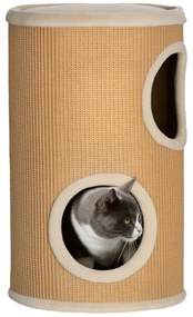 PawHut Stâlp de Zgâriat pentru Pisici cu 2 Niveluri, Înveliș din Sisal și Paturi din Pluș, Ø35x60 cm, Maro | Aosom Romania