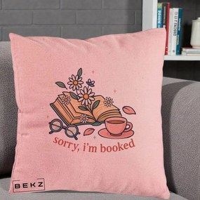 Perna Personalizata Sorry I'm Booked Carti Flori, 40x40 cm, Roz, Husa Detasabila, Perna Inclusa, BEKZ®