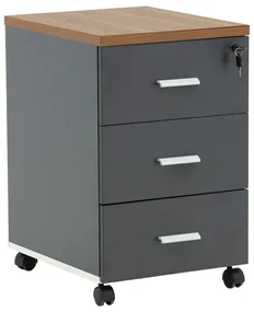 Comoda pe roti Oscar 3 sertare nuc - carbon 40x48x63cm