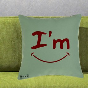 Perna Decorativa I'm Happy Smile, 40x40 cm, Verde, Husa Detasabila, Perna Inclusa, BEKZ®