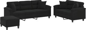 vidaXL Set de canapele cu perne, 3 piese, negru, microfibră