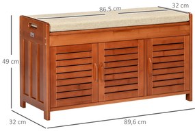 HOMCOM Banc pentru pantofi mobilier pentru pantofi din bambus cu pernă de șezut, 3 uși și compartiment ascuns, maro | Aosom Romania
