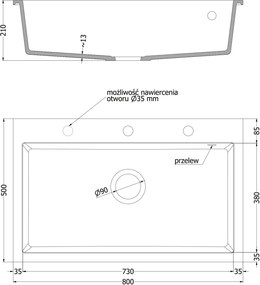 Mexen Elix chiuvetă de bucătărie din granit cu 1 compartiment 800 x 500 mm, alb, sifon crom - 6527801005-20