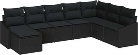 vidaXL Set de canapele pentru grădină cu pernă 8 pcs Negru poliratan