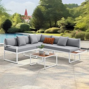 Juskys Set de grădină din metal St. Tropez - alb/cuşete gri