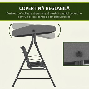 Outsunny Balansoar de Grădină cu 3 Locuri, Copertină Reglabilă și Picioare Anti-alunecare, 195x118x170 cm, Gri Închis | Aosom Romania