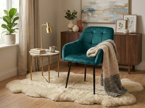 Fotoliu de dining verde inchis LOREN VELVET cu picioare negre