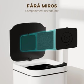 HOMCOM Coș de Gunoi de 13L cu Senzor și Spațiu pentru Deodorante, Coș din Oțel Galvanizat și PP, 24x24x41 cm, Alb și Negru | Aosom Romania