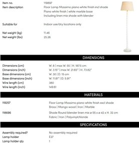 Lampa de podea LUX, Lemn, Tesatura, Alb, Massimo