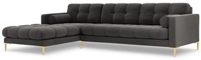 Colțar tapițat Bali, Gri închis/5 locuri/picioare gold/partea stângă/ L293 x l185 x h75