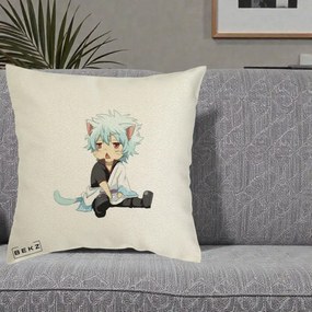 Perna Personalizata Gintama Gintoki Chibi Pisica, 40x40 cm, Ecru, Husa Detasabila, Perna Inclusa, BEKZ®