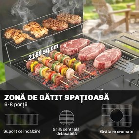 Outsunny grătar pe cărbune, grilă reglabilă, rafturi rabatabile, termometru. | Aosom Romania